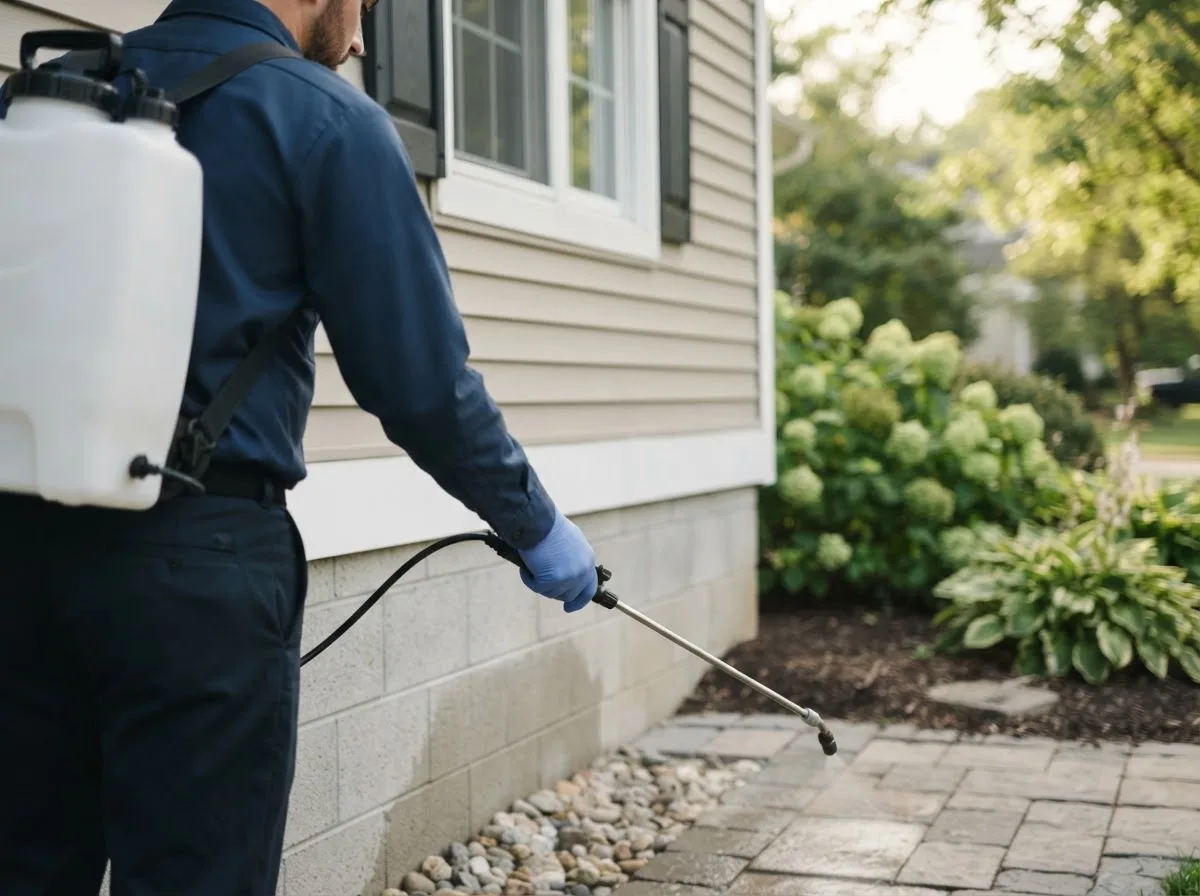 Pest control technician inspecting a home in Hagerstown, IN